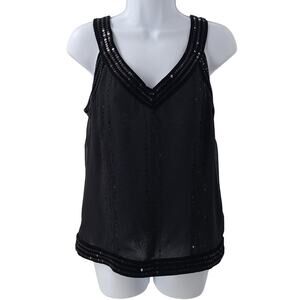 Ann Taylor black Sequined beaded black velvet trim tank Size 6 Fairy grunge